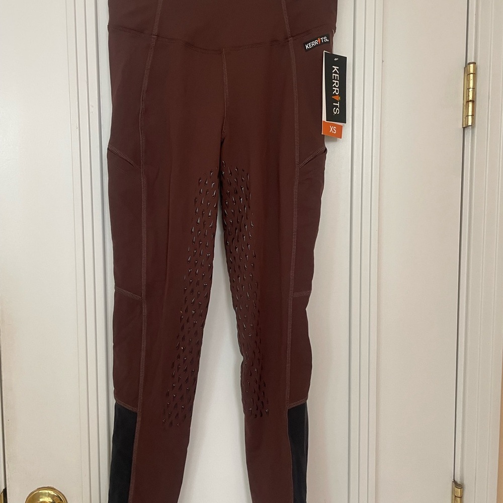 Kerrits Brown Fleece Lined Riding Tights XS NWT Full Seat Thermo Tech 2.0